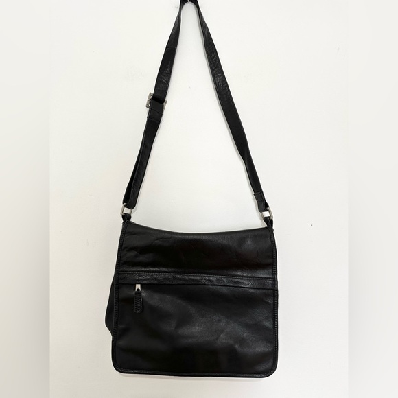 LATICO Black Genuine Leather Tote Bag Handbag Purse Tablet Messenger - Picture 1 of 6